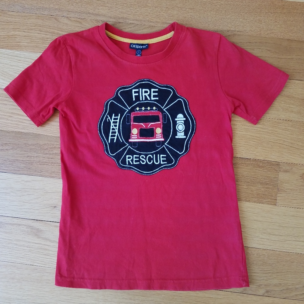 CR Sports Boys Embroidered Fire Rescue Tee Shirt